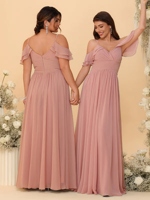 Spaghetti Straps Chiffon Bridesmaid Dresses with Ruffles