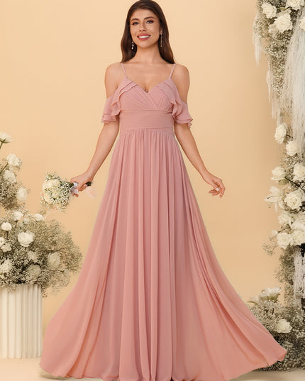 Spaghetti Straps Chiffon Bridesmaid Dresses with Ruffles