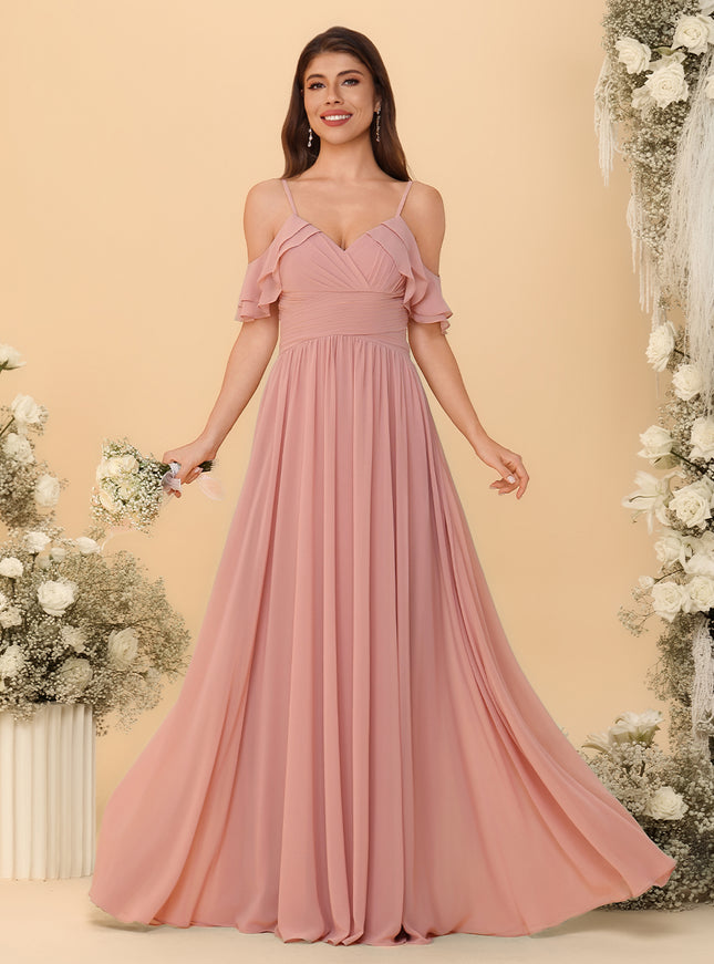 Spaghetti Straps Chiffon Bridesmaid Dresses with Ruffles
