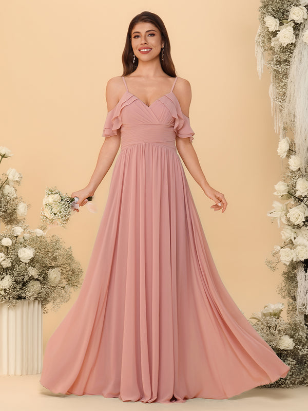 Spaghetti Straps Chiffon Bridesmaid Dresses with Ruffles