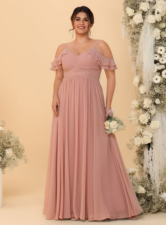 Spaghetti Straps Chiffon Bridesmaid Dresses with Ruffles