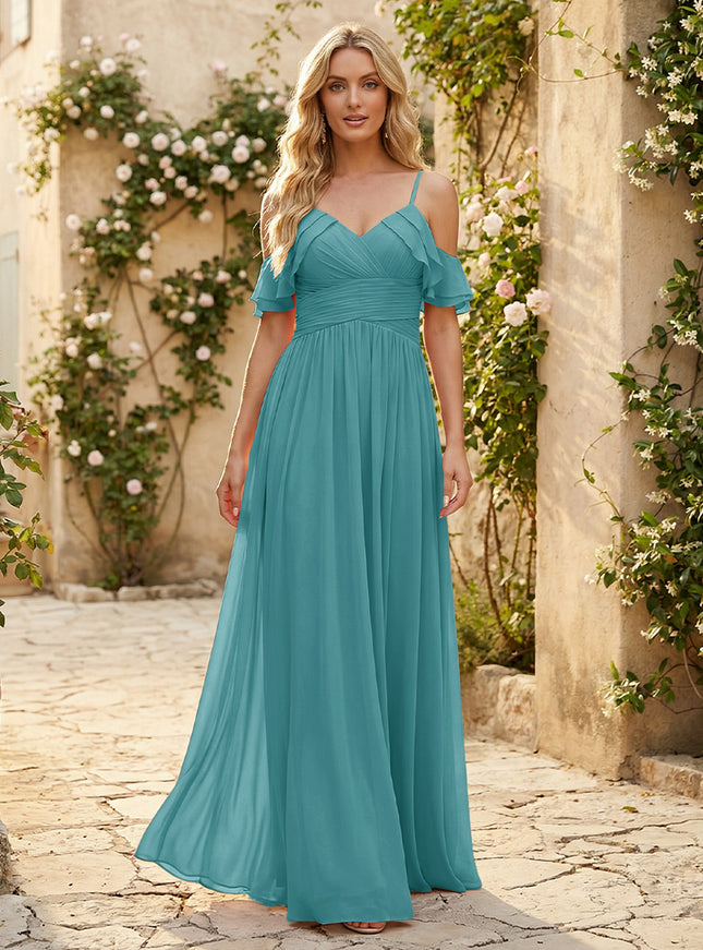 Spaghetti Straps Chiffon Bridesmaid Dresses with Ruffles