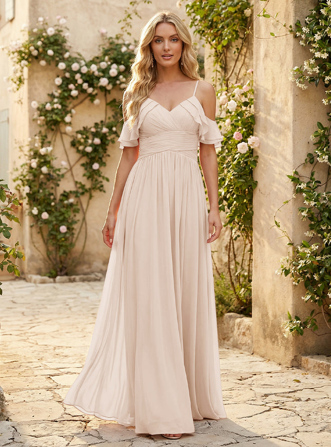 Spaghetti Straps Chiffon Bridesmaid Dresses with Ruffles