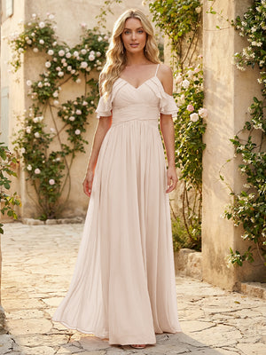 Spaghetti Straps Chiffon Bridesmaid Dresses with Ruffles