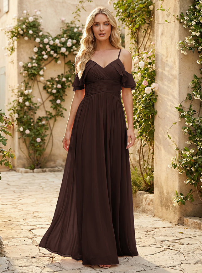 Spaghetti Straps Chiffon Bridesmaid Dresses with Ruffles