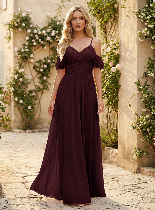 Spaghetti Straps Chiffon Bridesmaid Dresses with Ruffles