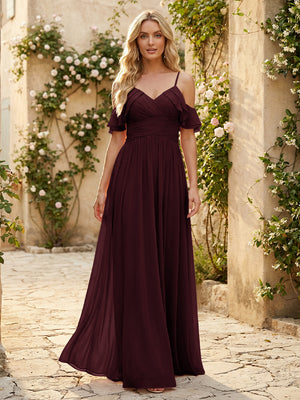 Spaghetti Straps Chiffon Bridesmaid Dresses with Ruffles