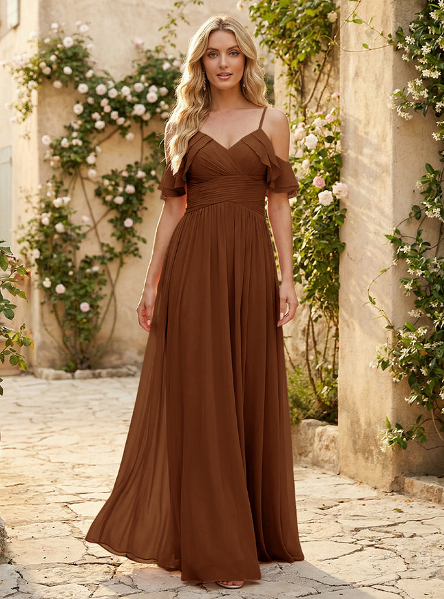 Spaghetti Straps Chiffon Bridesmaid Dresses with Ruffles