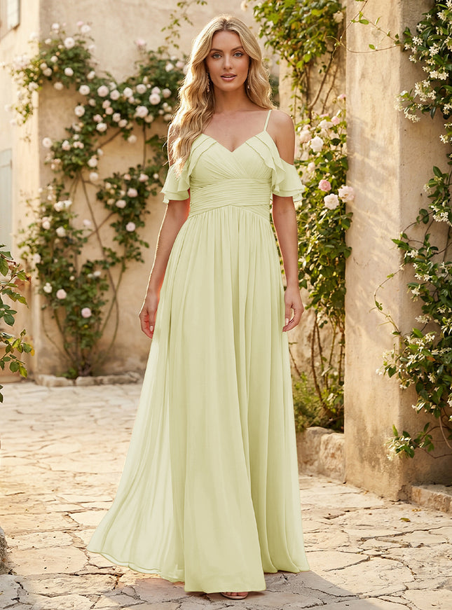 Spaghetti Straps Chiffon Bridesmaid Dresses with Ruffles