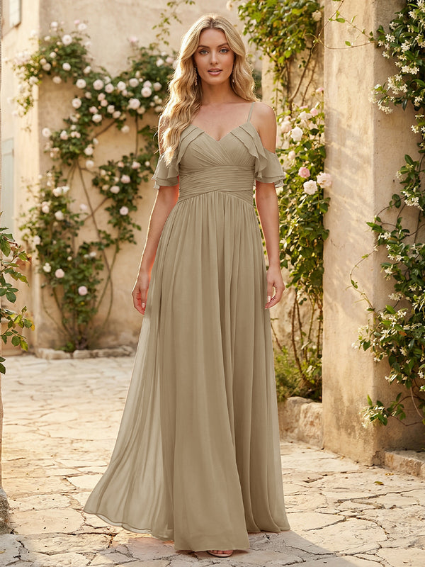 Spaghetti Straps Chiffon Bridesmaid Dresses with Ruffles