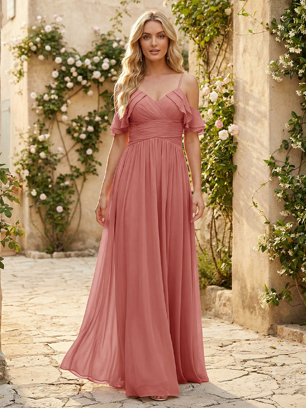 Spaghetti Straps Chiffon Bridesmaid Dresses with Ruffles
