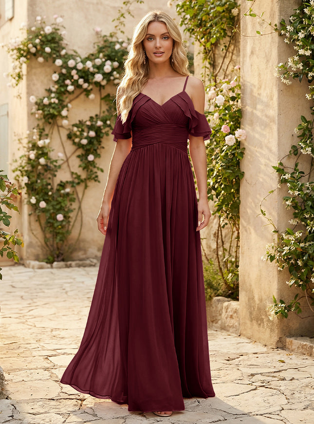 Spaghetti Straps Chiffon Bridesmaid Dresses with Ruffles