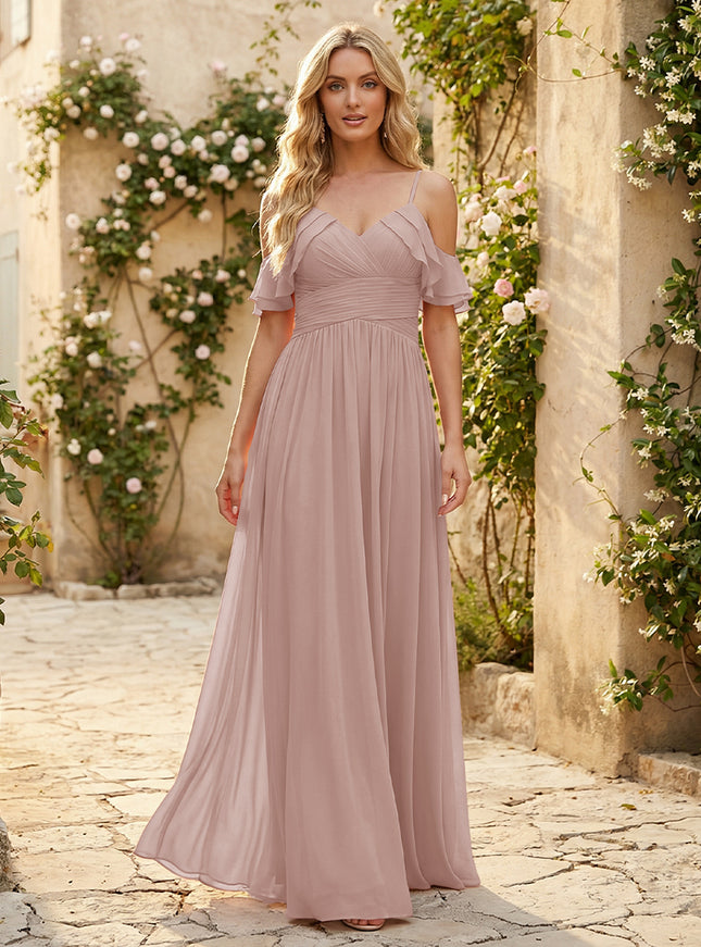 Spaghetti Straps Chiffon Bridesmaid Dresses with Ruffles