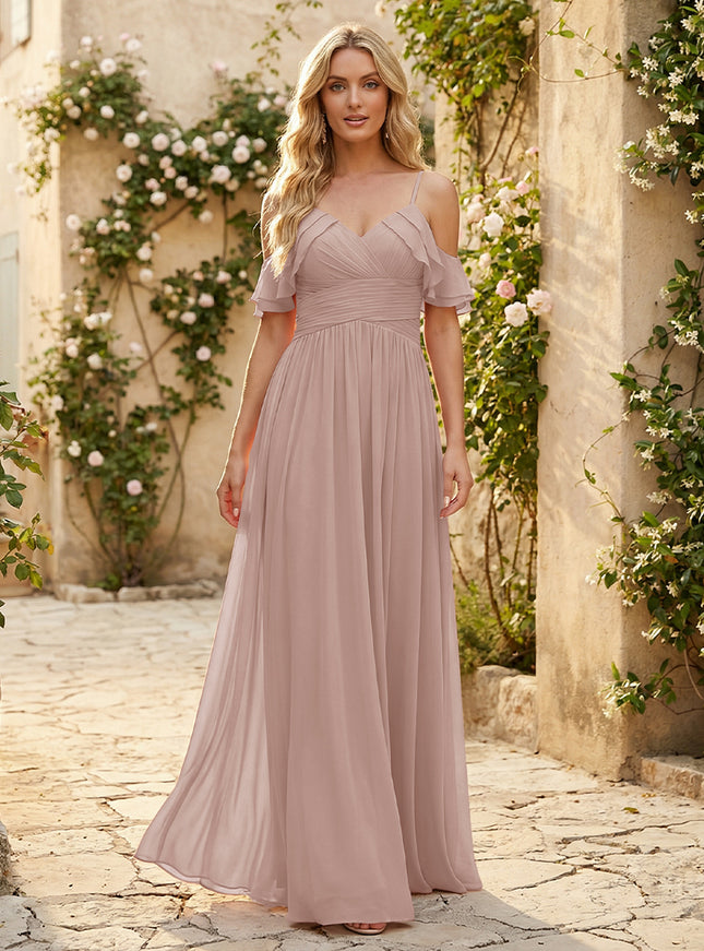 Spaghetti Straps Chiffon Bridesmaid Dresses with Ruffles