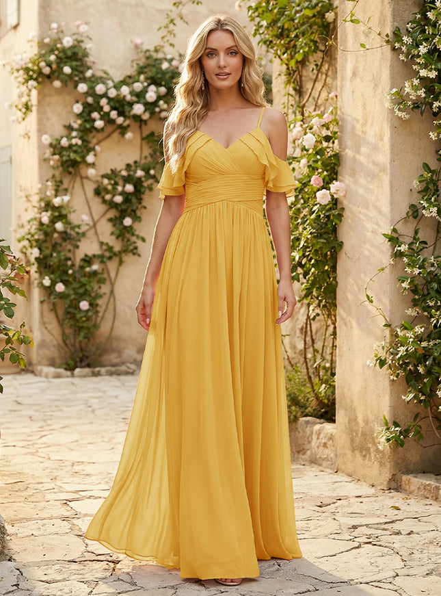 Spaghetti Straps Chiffon Bridesmaid Dresses with Ruffles
