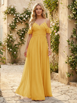 Spaghetti Straps Chiffon Bridesmaid Dresses with Ruffles
