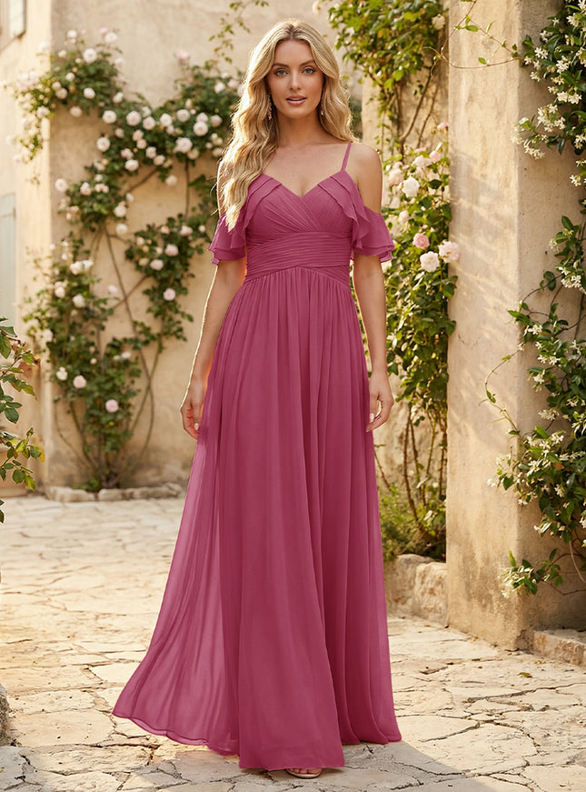 Spaghetti Straps Chiffon Bridesmaid Dresses with Ruffles