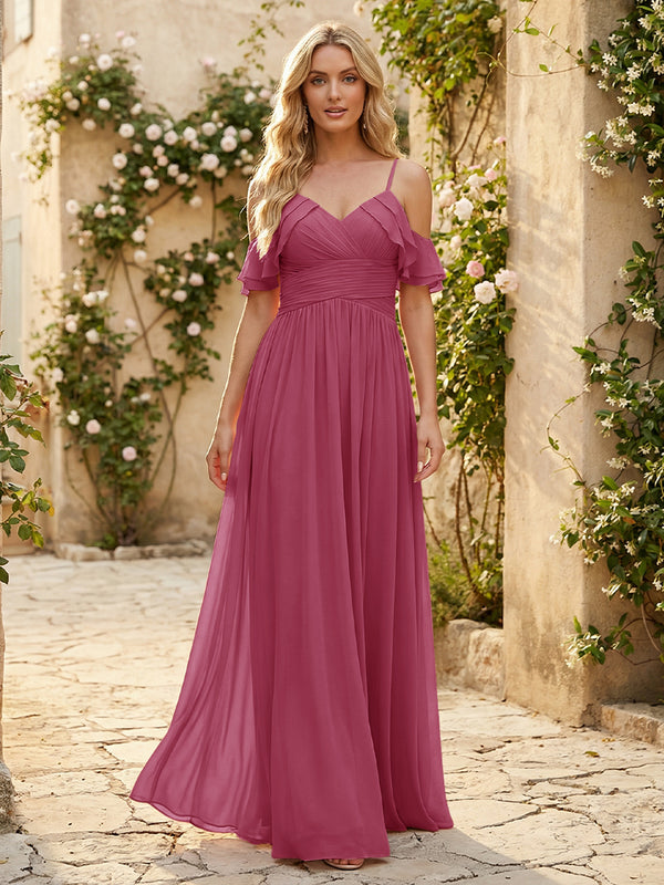 Spaghetti Straps Chiffon Bridesmaid Dresses with Ruffles