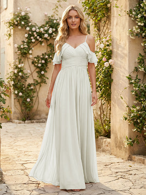 Spaghetti Straps Chiffon Bridesmaid Dresses with Ruffles