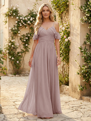 Spaghetti Straps Chiffon Bridesmaid Dresses with Ruffles