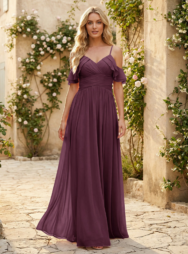 Spaghetti Straps Chiffon Bridesmaid Dresses with Ruffles