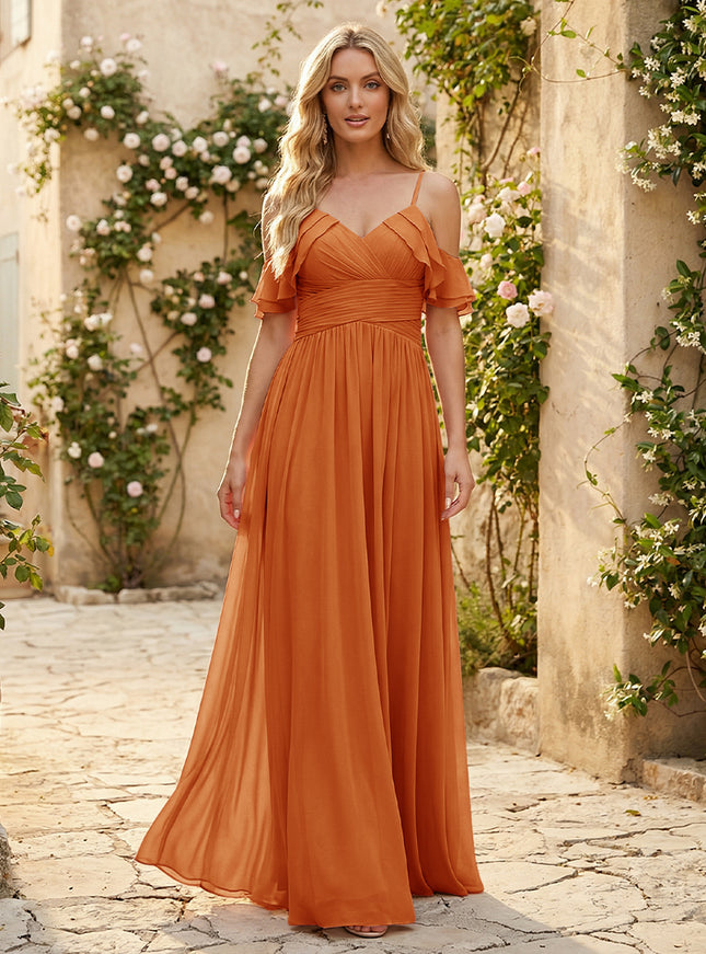 Spaghetti Straps Chiffon Bridesmaid Dresses with Ruffles