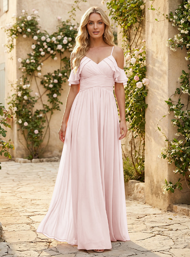 Spaghetti Straps Chiffon Bridesmaid Dresses with Ruffles