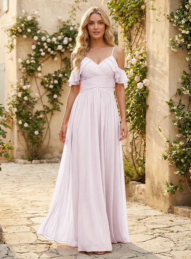 Spaghetti Straps Chiffon Bridesmaid Dresses with Ruffles