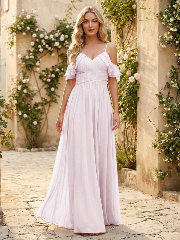 Spaghetti Straps Chiffon Bridesmaid Dresses with Ruffles