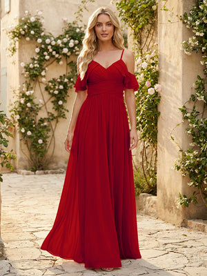 Spaghetti Straps Chiffon Bridesmaid Dresses with Ruffles