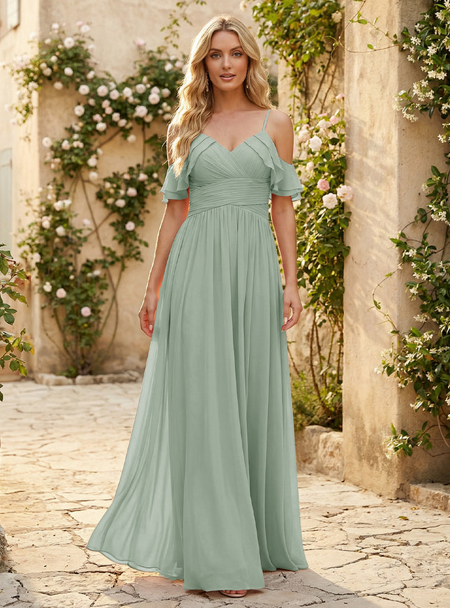 Spaghetti Straps Chiffon Bridesmaid Dresses with Ruffles