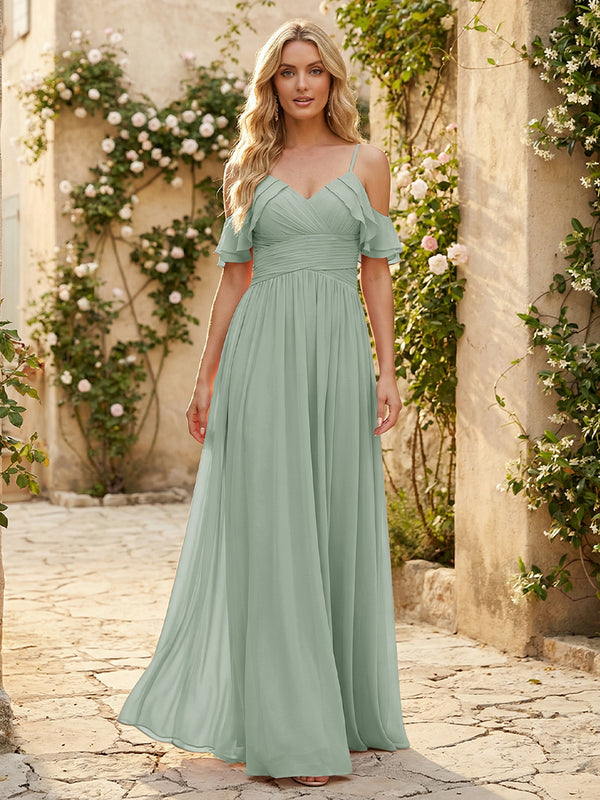 Spaghetti Straps Chiffon Bridesmaid Dresses with Ruffles