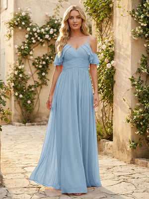 Spaghetti Straps Chiffon Bridesmaid Dresses with Ruffles