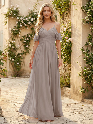 Spaghetti Straps Chiffon Bridesmaid Dresses with Ruffles