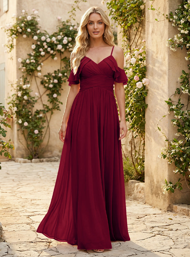 Spaghetti Straps Chiffon Bridesmaid Dresses with Ruffles