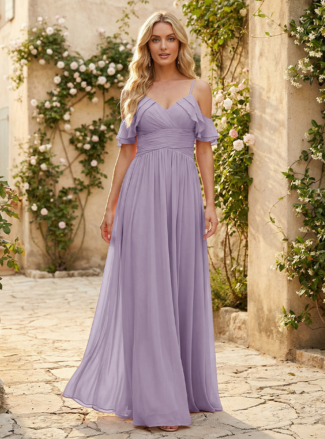 Spaghetti Straps Chiffon Bridesmaid Dresses with Ruffles
