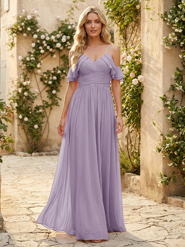 Spaghetti Straps Chiffon Bridesmaid Dresses with Ruffles
