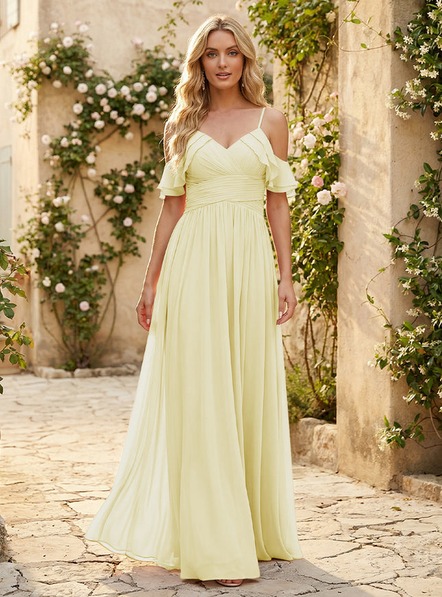 Spaghetti Straps Chiffon Bridesmaid Dresses with Ruffles