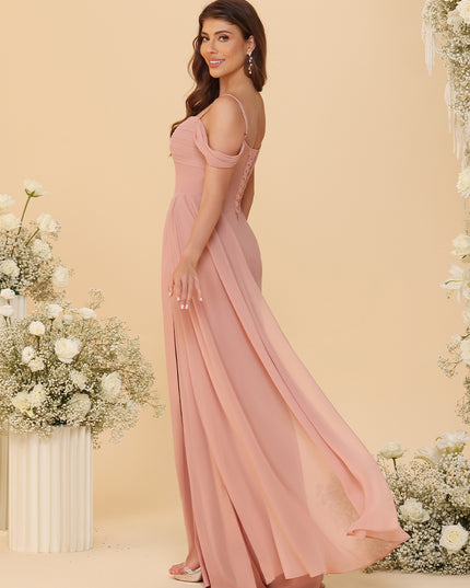 Spaghetti Straps Chiffon Bridesmaid Dresses with Slit