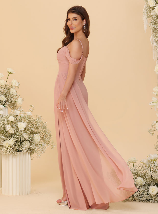 Spaghetti Straps Chiffon Bridesmaid Dresses with Slit