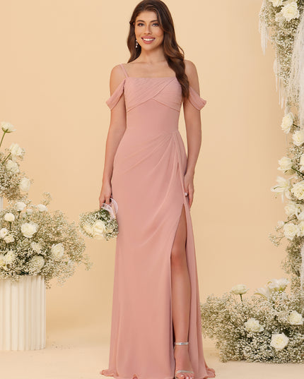 Spaghetti Straps Chiffon Bridesmaid Dresses with Slit