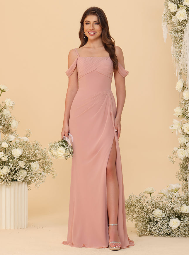 Spaghetti Straps Chiffon Bridesmaid Dresses with Slit