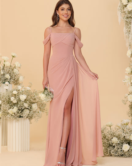 Spaghetti Straps Chiffon Bridesmaid Dresses with Slit