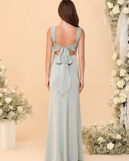 Square Neck Chiffon Pleated Bridesmaid Dresses with Slit