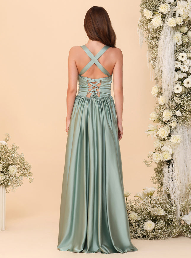 Spaghetti Straps Satin Pleated Bridesmaid Dresses
