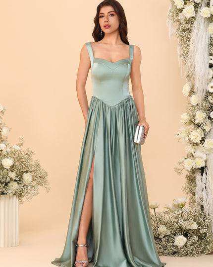 Spaghetti Straps Satin Pleated Bridesmaid Dresses