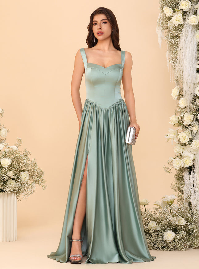Spaghetti Straps Satin Pleated Bridesmaid Dresses