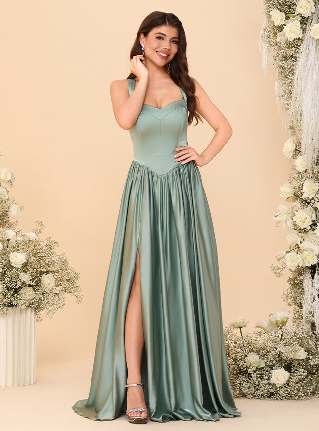 Spaghetti Straps Satin Pleated Bridesmaid Dresses
