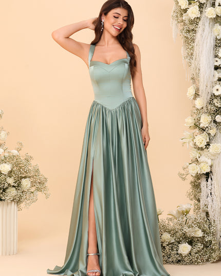 Spaghetti Straps Satin Pleated Bridesmaid Dresses
