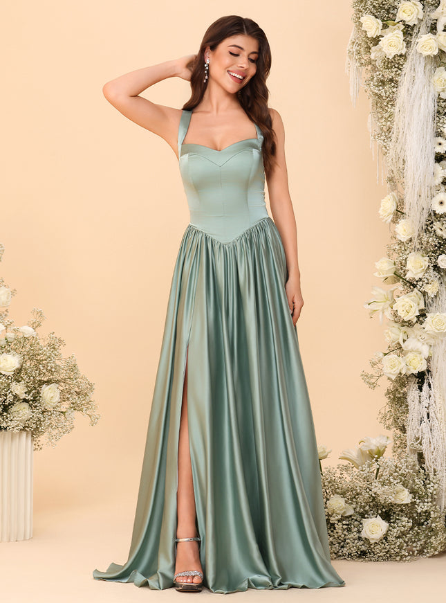 Spaghetti Straps Satin Pleated Bridesmaid Dresses